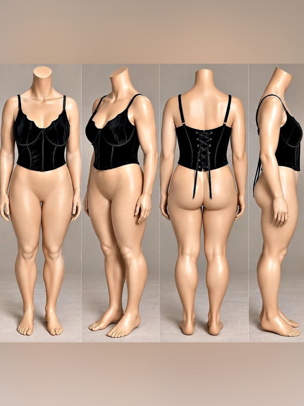 ROMWE Black Velvet Lace-Up Front Corset Cami Top 4XL
